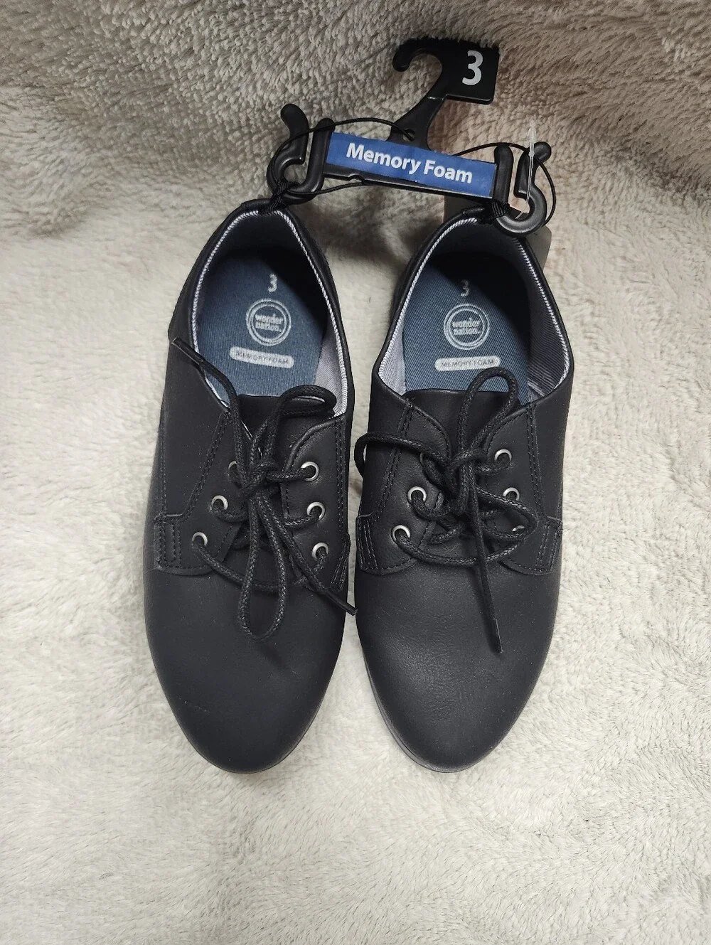 NWT Boys Wonder Nation Size 3 Memory Foam Black Casual Oxford Shoes